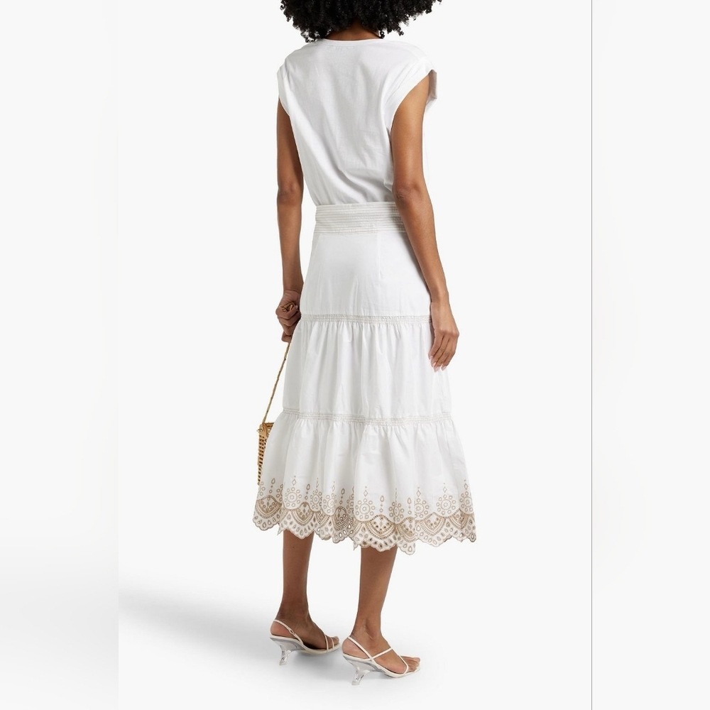 Veronica Beard Amaia Tiered Embroidered Casual‎ Midi Dress 100% Cotton White XS - Picture 3 of 16